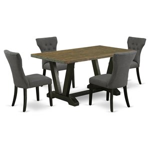 East West Furniture V-Style 5-piece Wood Dining Set in Gray and Black Finish