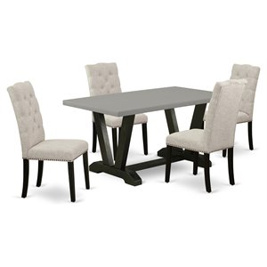 East West Furniture V-Style 5-piece Wood Dining Set in Black and Cement