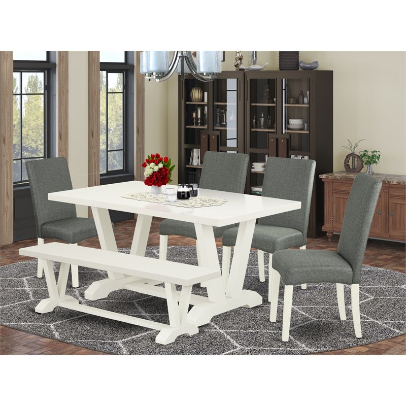 East West Furniture V-Style 6-piece Wood Dinette Set in Linen White