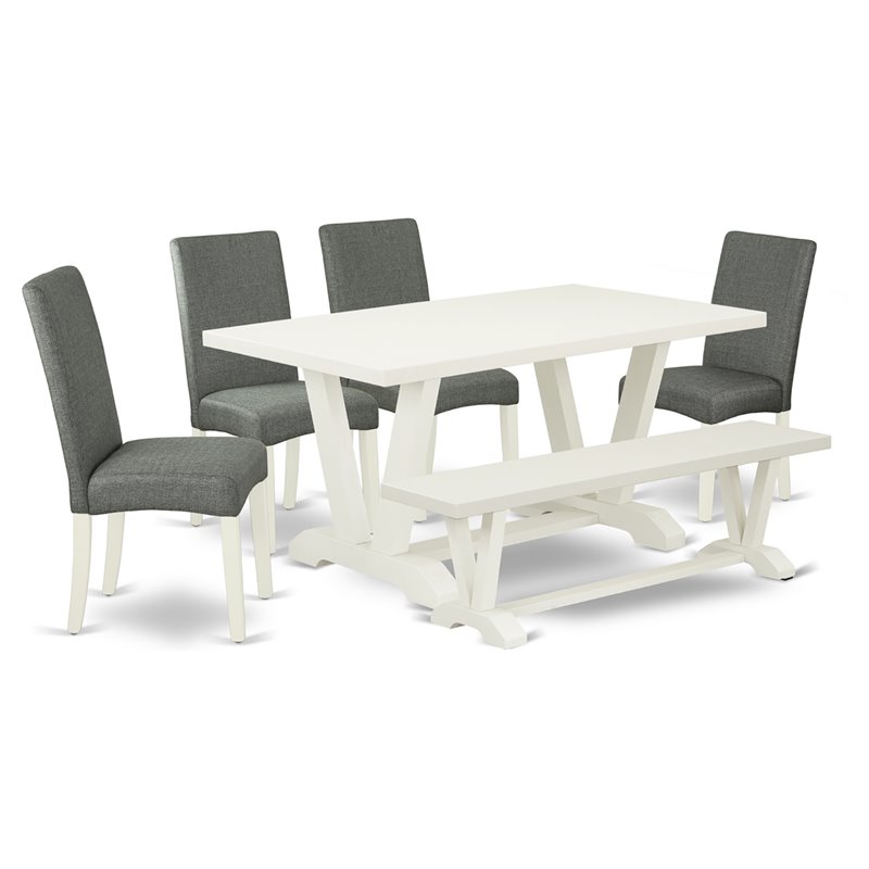 East West Furniture V-Style 6-piece Wood Dinette Set in Linen White