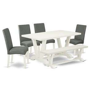 East West Furniture V-Style 6-piece Wood Dinette Set in Linen White