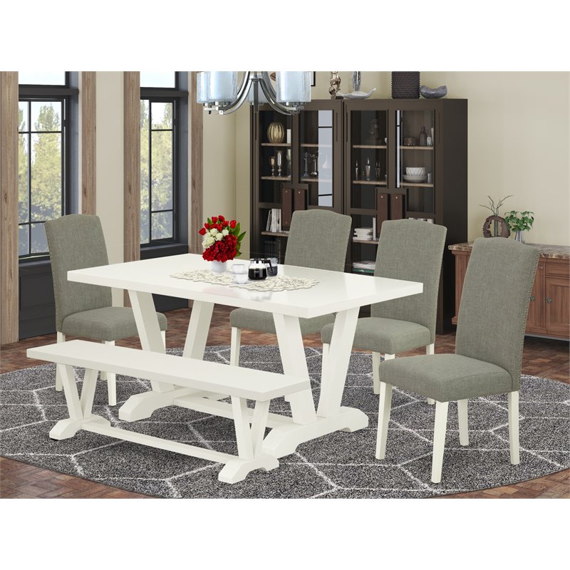 East West Furniture V-Style 6-piece Wood Dining Set in White/Shitake
