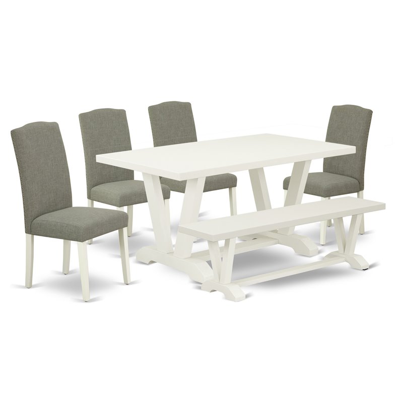East West Furniture V-Style 6-piece Wood Dining Set in White/Shitake
