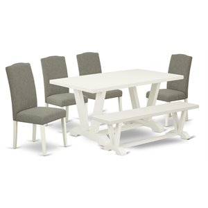 East West Furniture V-Style 6-piece Wood Dining Set in White/Shitake