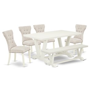 East West Furniture V-Style 6-piece Wood Kitchen Set in Linen White