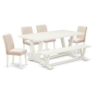East West Furniture V-Style 6-piece Wood Kitchen Table Set in Linen White