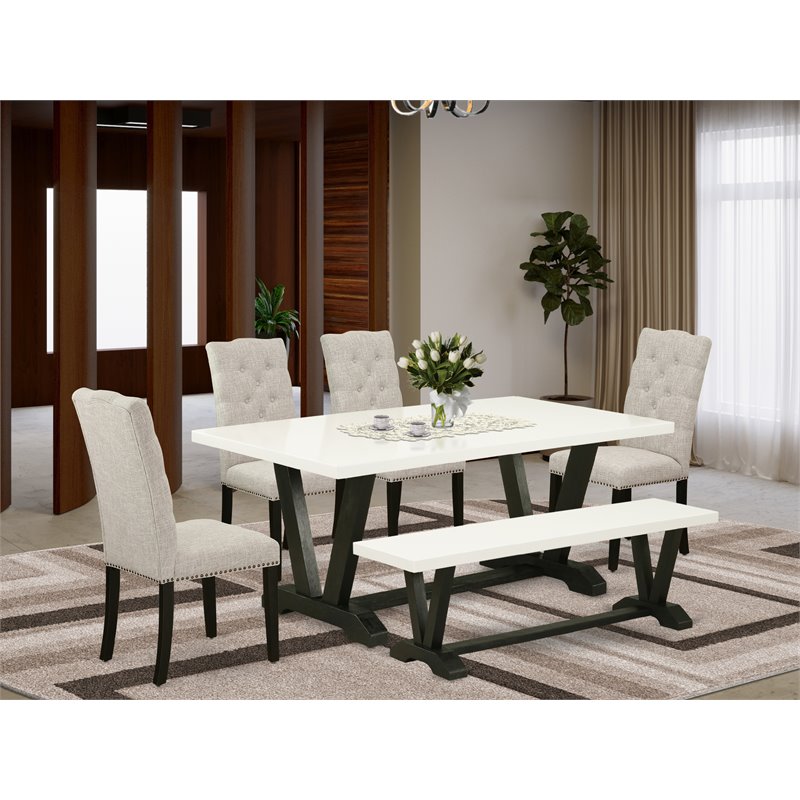 East West Furniture V-Style 6-piece Wood Dinette Set in White and Black