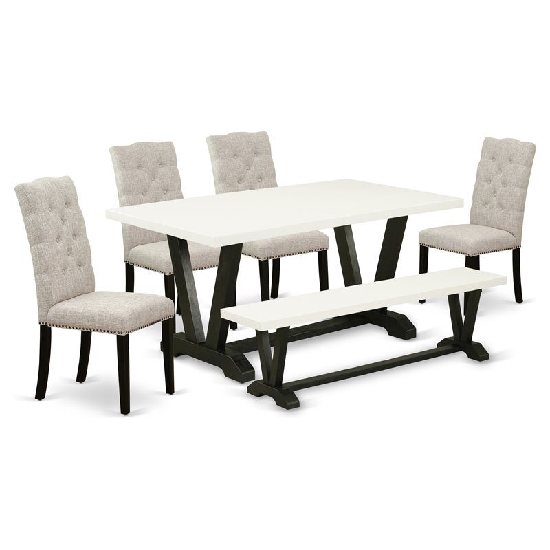 East West Furniture V-Style 6-piece Wood Dinette Set in White and Black