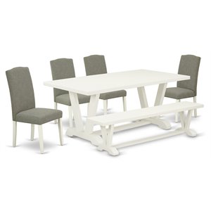 East West Furniture V-Style 6-piece Wood Dining Set in Linen White