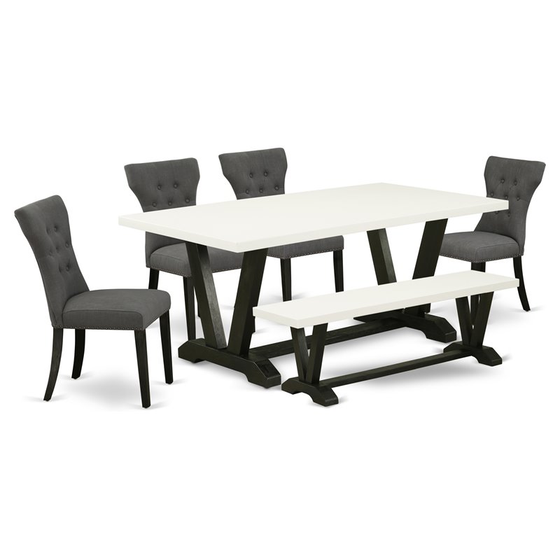 East West Furniture V-Style 6-piece Wood Dining Set in White/Gray/Black