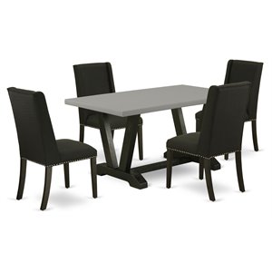 East West Furniture V-Style 5-piece Wood Dining Table Set in Black and Cement