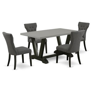 East West Furniture V-Style 5-piece Wood Dining Set in Black and Gray