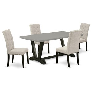 East West Furniture V-Style 5-piece Wood Dining Set in Black and Doeskin