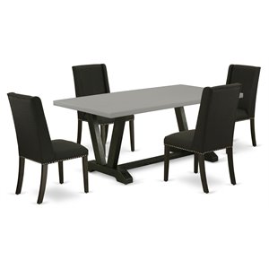 East West Furniture V-Style 5-piece Wood Dining Room Set in Black/Cement