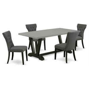 East West Furniture V-Style 5-piece Wood Dining Table Set in Black/Gotham Gray