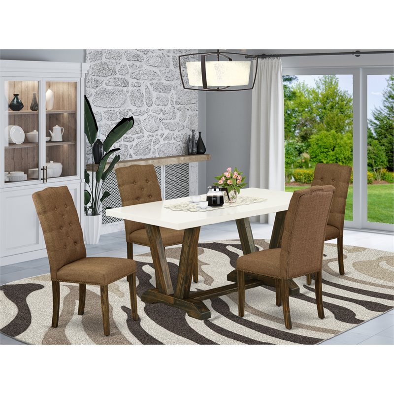 East West Furniture V-Style 5-piece Wood Dining Room Set in Jacobean Brown