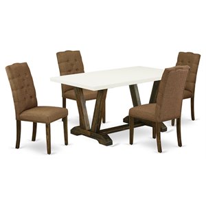 East West Furniture V-Style 5-piece Wood Dining Room Set in Jacobean Brown
