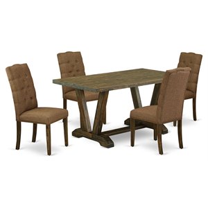 East West Furniture V-Style 5-piece Wood Dining Set in Jacobean/Brown Beige