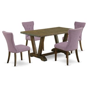 East West Furniture V-Style 5-piece Wood Dining Set in Gray/Purple