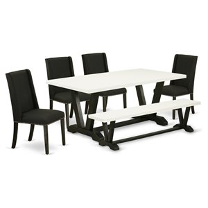 East West Furniture V-Style 6-piece Wood Kitchen Table Set in White and Black