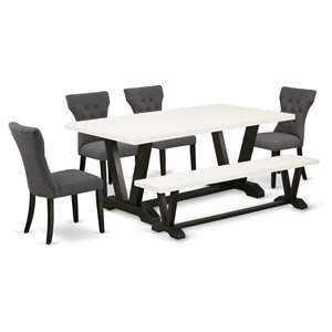 East West Furniture V-Style 6-piece Wood Dining Set in White and Black
