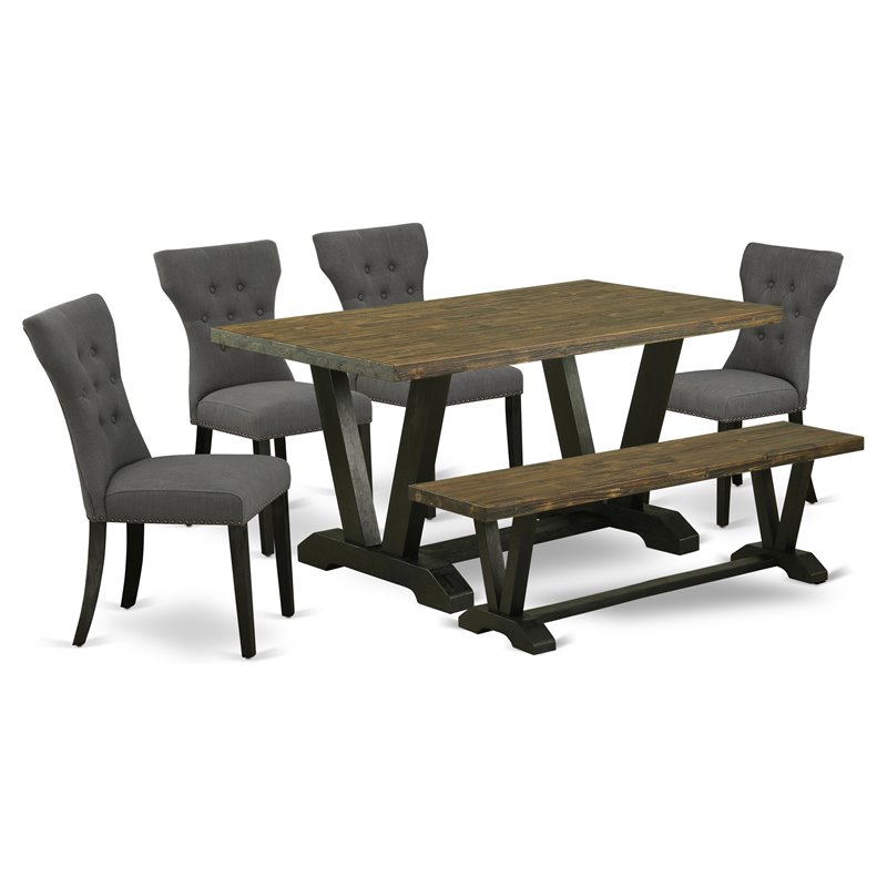 East West Furniture V-Style 6-piece Wood Dining Set in Jacobean/Black/Gray