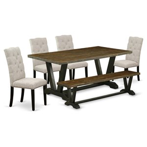 East West Furniture V-Style 6-piece Wood Dining Room Set in Jacobean/Black