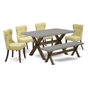 East West Furniture X-Style 6-piece Wood Dining Set in Jacobean Brown/Limelight