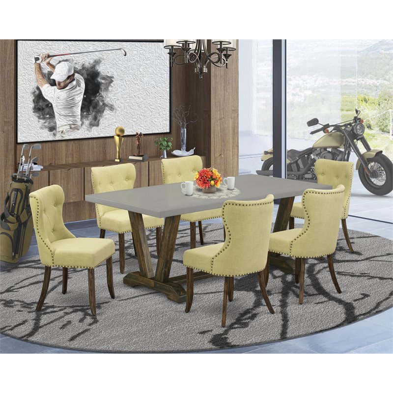 East West Furniture V-Style 7-piece Wood Dining Set in Jacobean Brown/Limelight