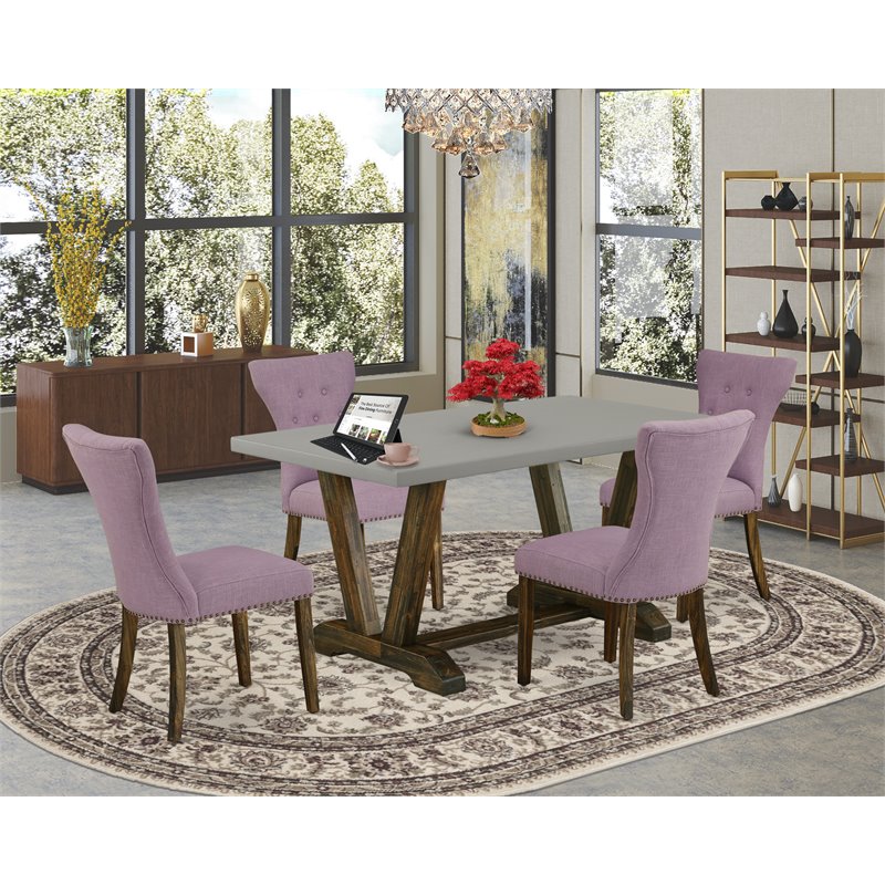 East West Furniture V-Style 5-piece Wood Dining Set in Brown/Cement/Dahlia