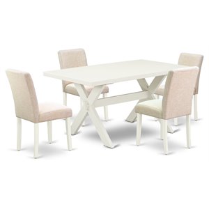East West Furniture X-Style 5-piece Wood Dining Table Set in Linen White