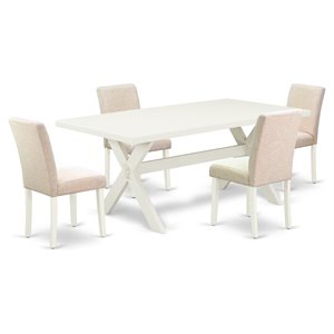 East West Furniture X-Style 5-piece Wood Dining Set in Linen White/Light Beige