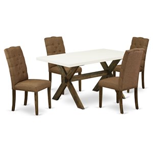 East West Furniture X-Style 5-piece Wood Dining Table Set in Jacobean Brown