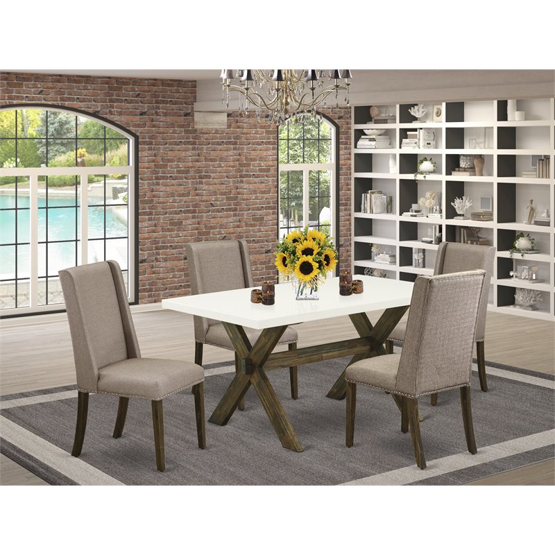 East West Furniture X-Style 5-piece Wood Dining Room Set in Jacobean Brown