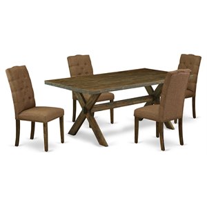 East West Furniture X-Style 5-piece Wood Dining Room Set in Jacobean/Brown Beige