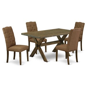 East West Furniture X-Style 5-piece Dining Table Set in Jacobean/Brown Beige