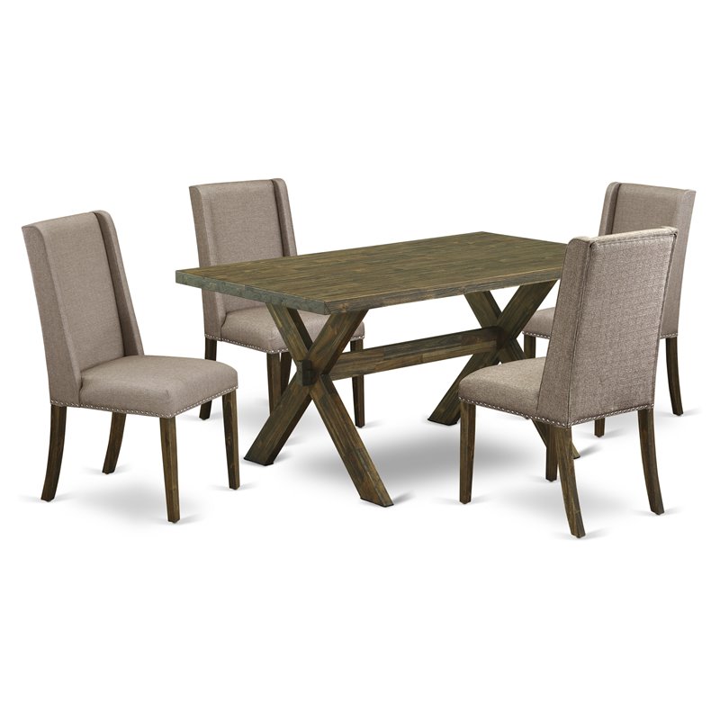East West Furniture X-Style 5-piece Wood Dinette Set in Jacobean Brown