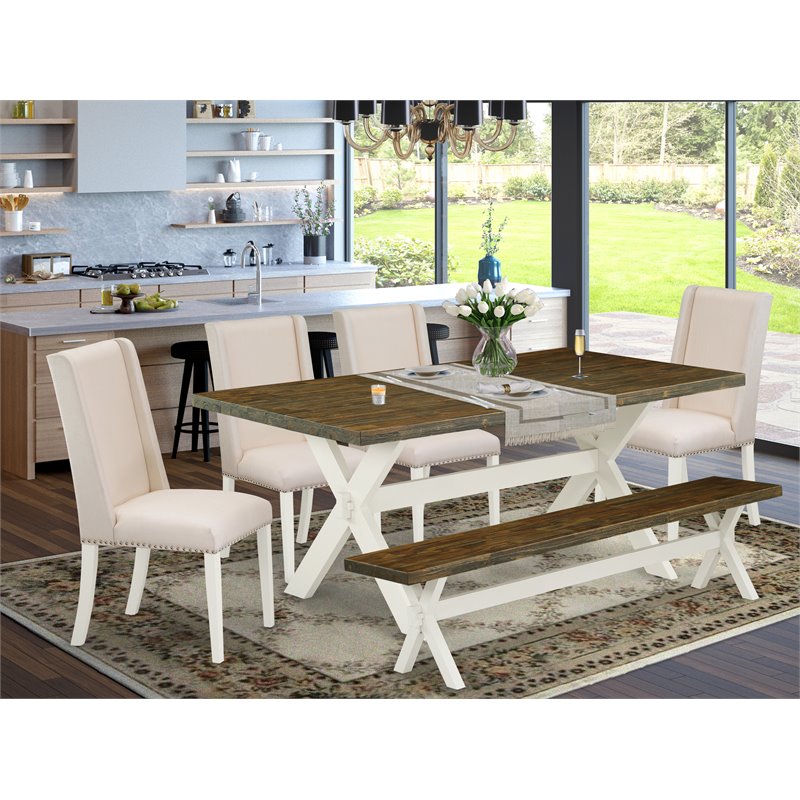 East West Furniture X-Style 6-piece Wood Dining Set in Linen White