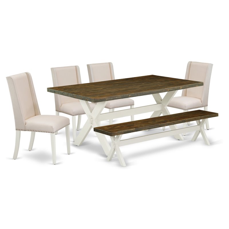 East West Furniture X-Style 6-piece Wood Dining Set in Linen White