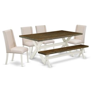 East West Furniture X-Style 6-piece Wood Dining Set in Linen White