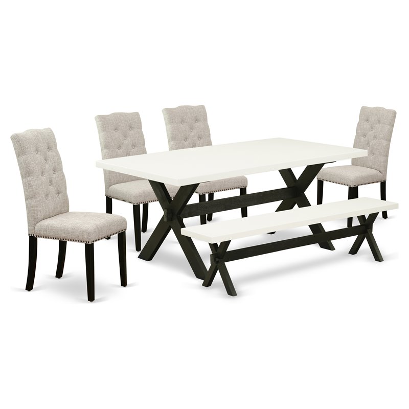 East West Furniture X-Style 6-piece Wood Dining Table Set in Black/Doeskin