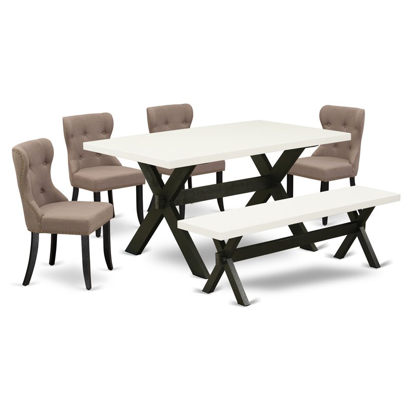 East West Furniture X-Style 6-piece Traditional Wood Kitchen Set in Black