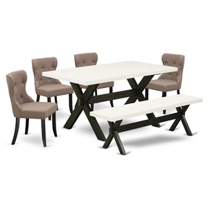 East West Furniture X-Style 6-piece Traditional Wood Kitchen Set in Black