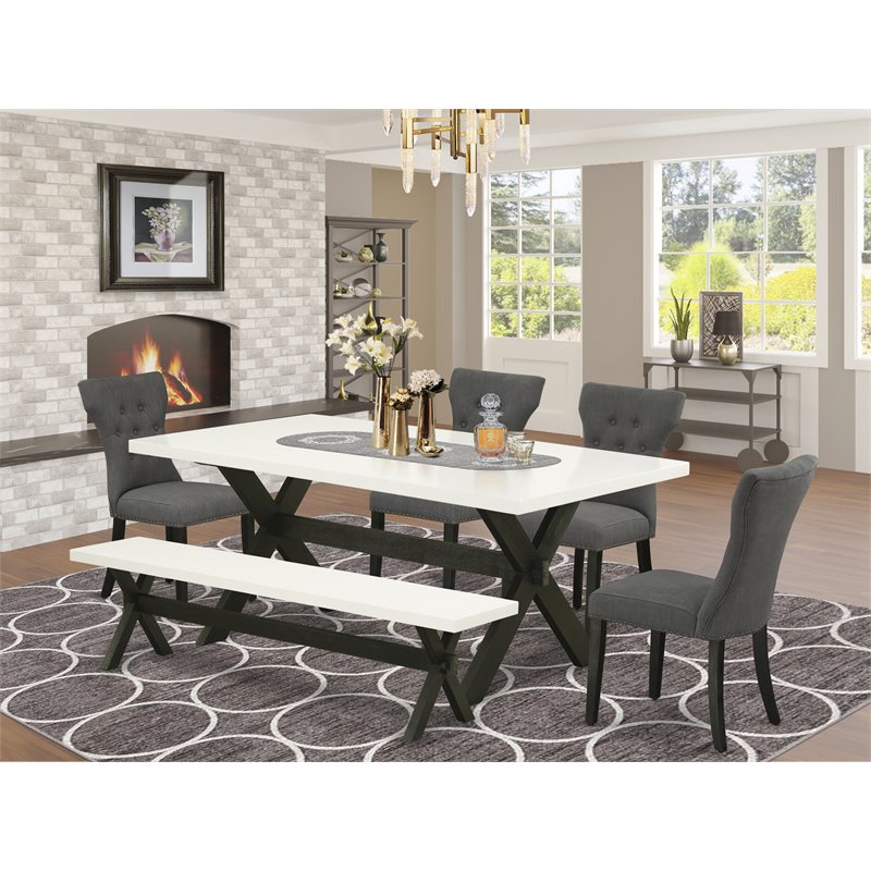 East West Furniture X-Style 6-piece Wood Dining Table Set in Black/Gotham Gray