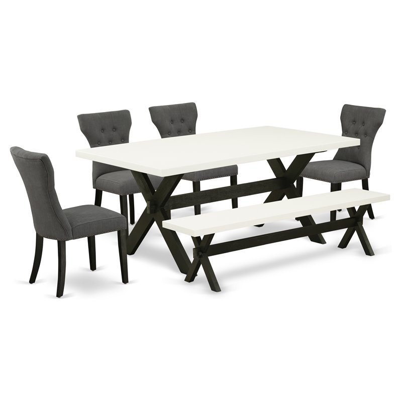 East West Furniture X-Style 6-piece Wood Dining Table Set in Black/Gotham Gray