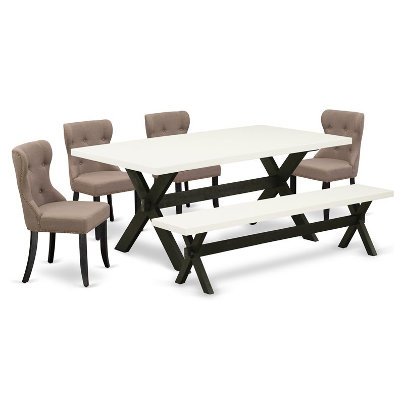 East West Furniture X-Style 6-piece Wood Dining Table Set in Black/Coffee