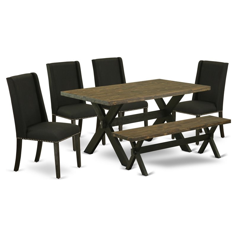 East West Furniture X-Style 6-piece Wood Dining Room Set in Black