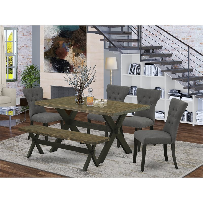 East West Furniture X-Style 6-piece Wood Dining Room Table Set in Black