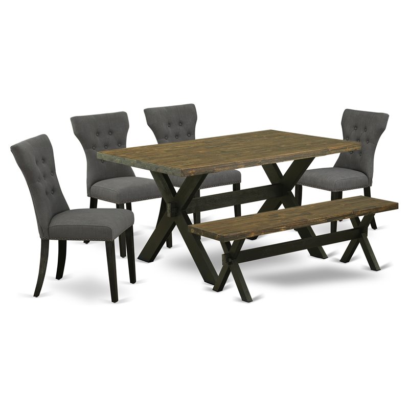 East West Furniture X-Style 6-piece Wood Dining Room Table Set in Black