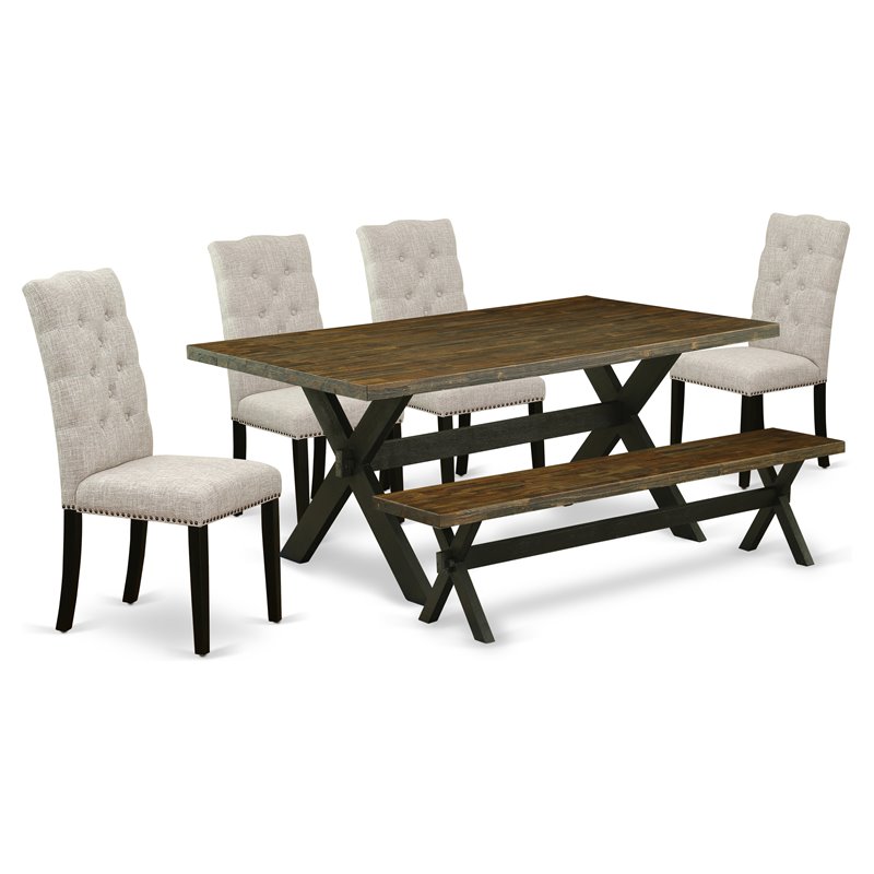 East West Furniture X-Style 6-piece Wood Dining Set in Black and Doeskin